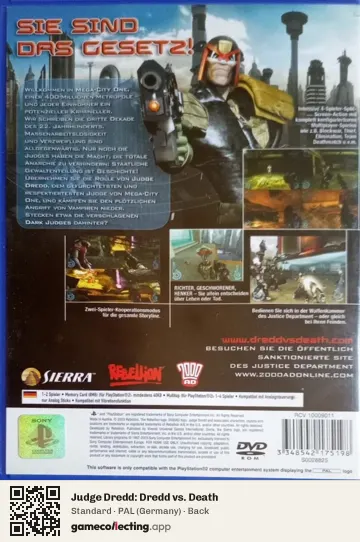Judge Dredd: Dredd vs. Death PlayStation 2, Germany box back