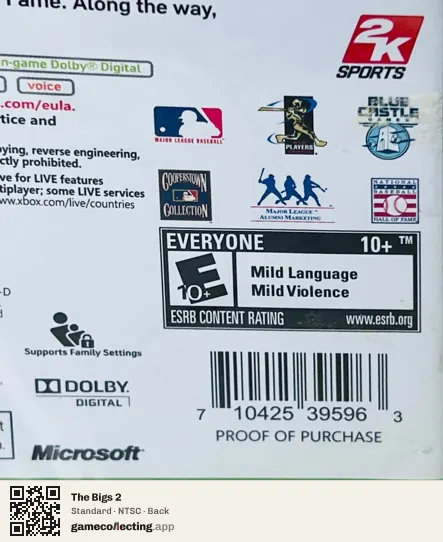 The Bigs 2 Xbox 360, NTSC box back