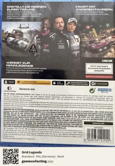 Grid Legends PlayStation 5, Germany box back