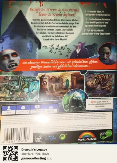 Dracula's Legacy PlayStation 4, PAL box back