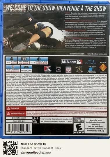 MLB The Show 16 PlayStation 4, Canada box back
