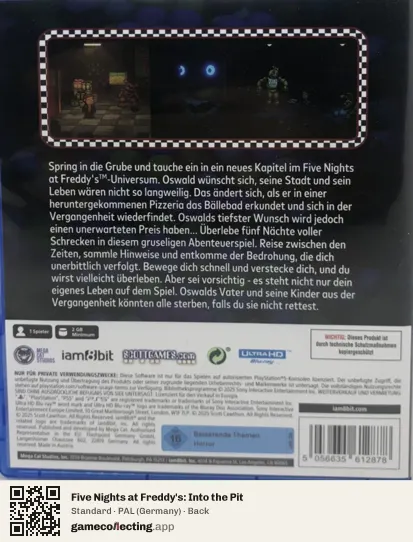 Five Nights at Freddy's: Into the Pit PlayStation 5, Germany box back