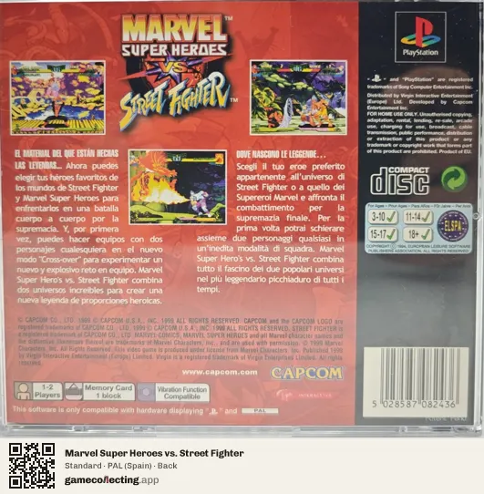 Marvel Super Heroes vs. Street Fighter PlayStation, Spain box back