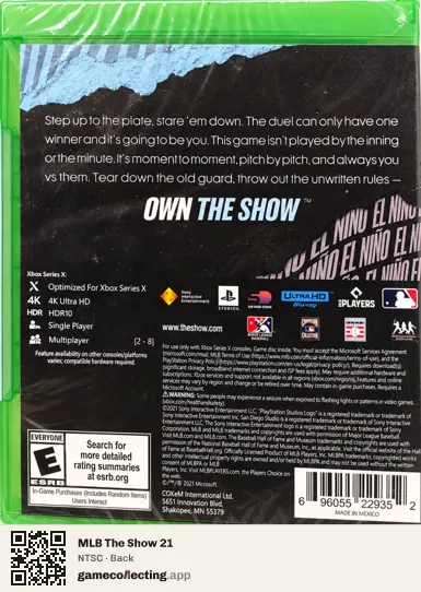 MLB The Show 21 Xbox Series X, NTSC box back