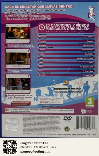 SingStar Patito Feo PlayStation 2, Spain box back