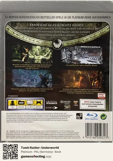 Tomb Raider: Underworld PlayStation 3, Germany box back