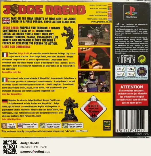 Judge Dredd PlayStation, PAL box back