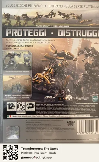 Transformers: The Game PlayStation 2, Italy box back
