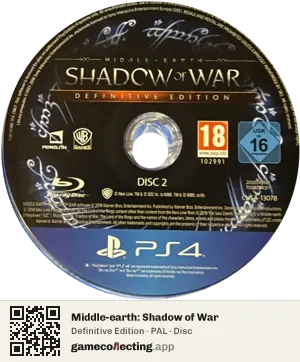 Middle-earth: Shadow of War PlayStation 4, PAL disc