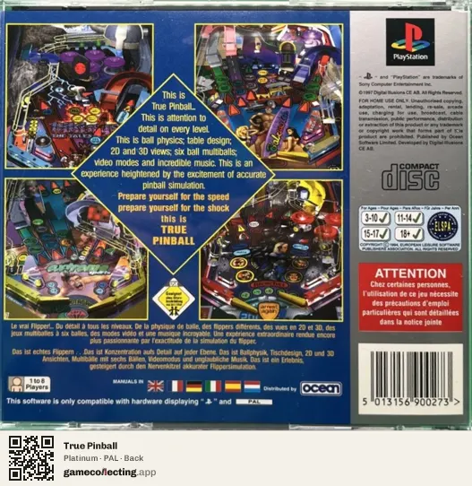 True Pinball PlayStation, PAL box back