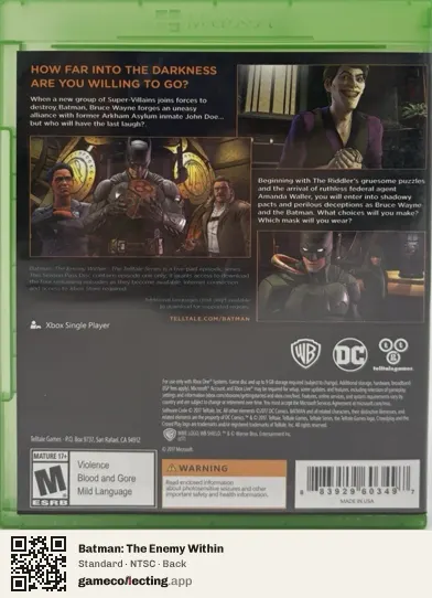 Batman: The Enemy Within Xbox One, NTSC box back