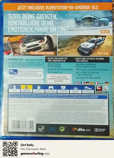 Dirt Rally PlayStation 4, Germany box back