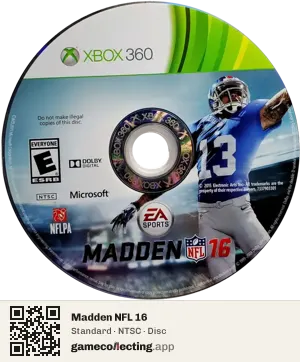 Madden NFL 16 Xbox 360, NTSC disc