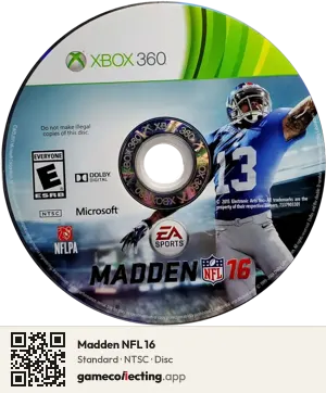 Madden NFL 16 Xbox 360, NTSC disc