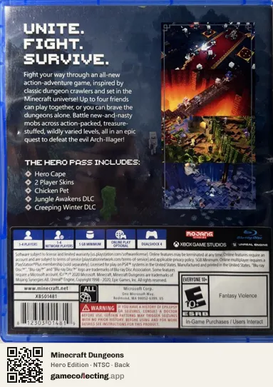 Minecraft Dungeons PlayStation 4, NTSC box back
