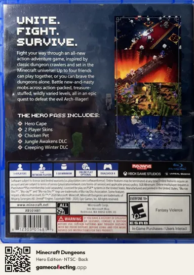 Minecraft Dungeons PlayStation 4, NTSC box back