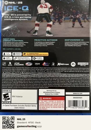 NHL 25 PlayStation 5, NTSC box back