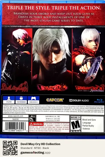 Devil May Cry HD Collection PlayStation 4, NTSC box back