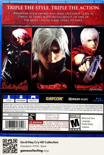 Devil May Cry HD Collection PlayStation 4, NTSC box back