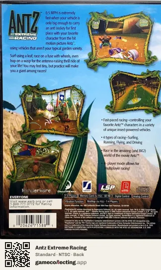 Antz Extreme Racing PlayStation 2, NTSC box back
