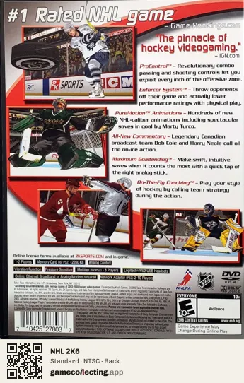 NHL 2K6 PlayStation 2, NTSC box back