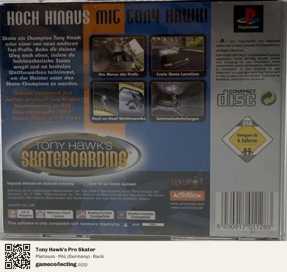 Tony Hawk's Pro Skater PlayStation, Germany box back