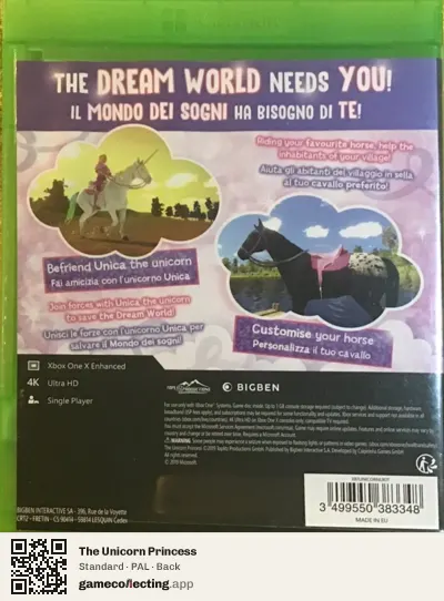 The Unicorn Princess Xbox One, PAL box back