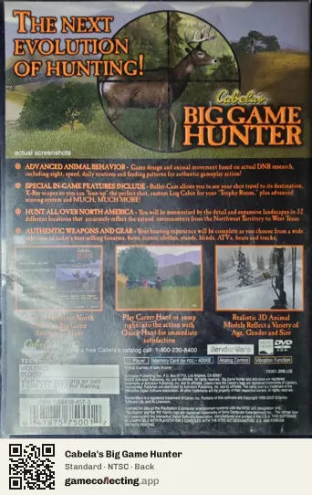 Cabela's Big Game Hunter PlayStation 2, NTSC box back