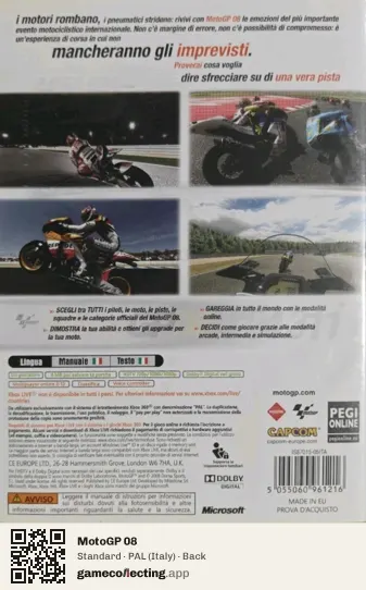 MotoGP 08 Xbox 360, Italy box back