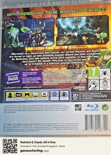 Ratchet & Clank: All 4 One PlayStation 3, United Kingdom box back