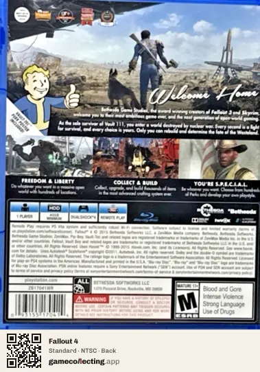 Fallout 4 PlayStation 4, NTSC box back