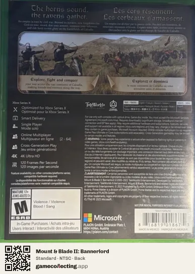 Mount & Blade II: Bannerlord Xbox Series X, NTSC box back