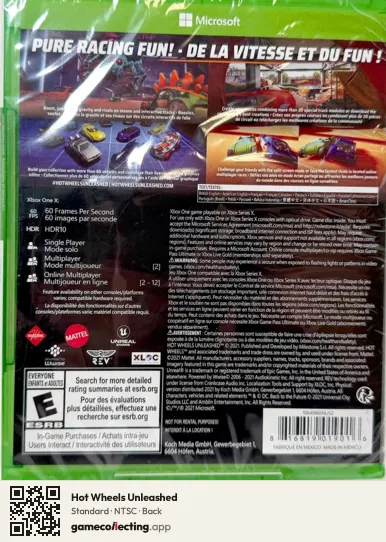 Hot Wheels Unleashed Xbox One, NTSC box back