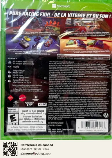 Hot Wheels Unleashed Xbox One, NTSC box back