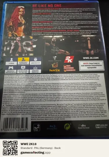 WWE 2K18 PlayStation 4, Germany box back