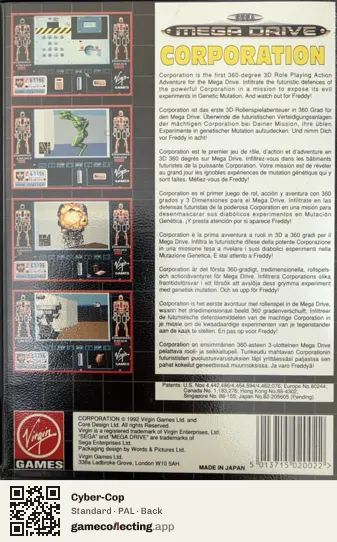 Cyber-Cop Sega Mega Drive / Genesis, PAL box back