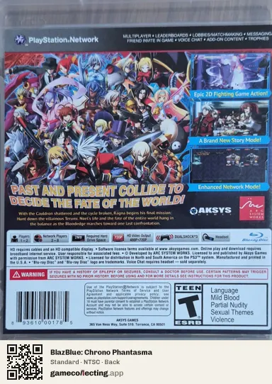 BlazBlue: Chrono Phantasma PlayStation 3, NTSC box back