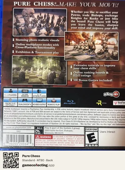 Pure Chess PlayStation 4, NTSC box back