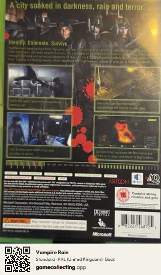 Vampire Rain Xbox 360, United Kingdom box back