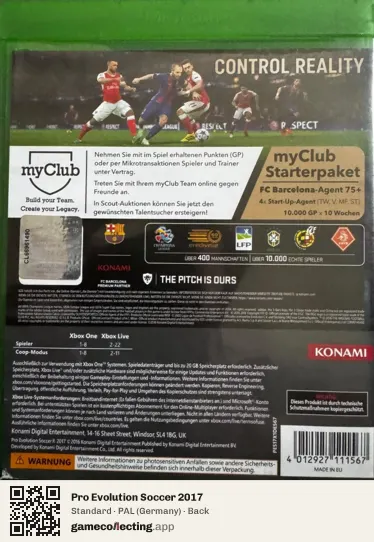 Pro Evolution Soccer 2017 Xbox One, Germany box back