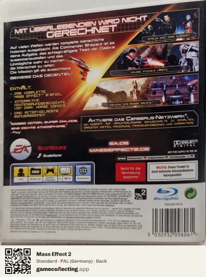 Mass Effect 2 PlayStation 3, Germany box back