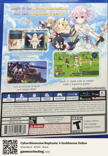 Cyberdimension Neptunia: 4 Goddesses Online PlayStation 4, NTSC box back
