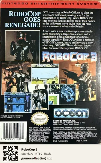 RoboCop 3 Nintendo Entertainment System, NTSC box back