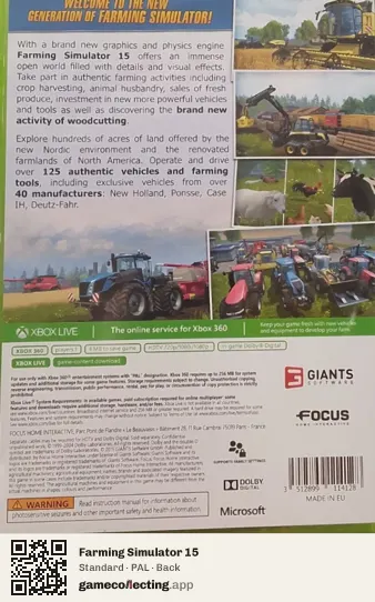 Farming Simulator 15 Xbox 360, PAL box back