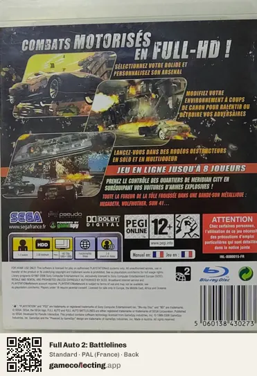 Full Auto 2: Battlelines PlayStation 3, France box back