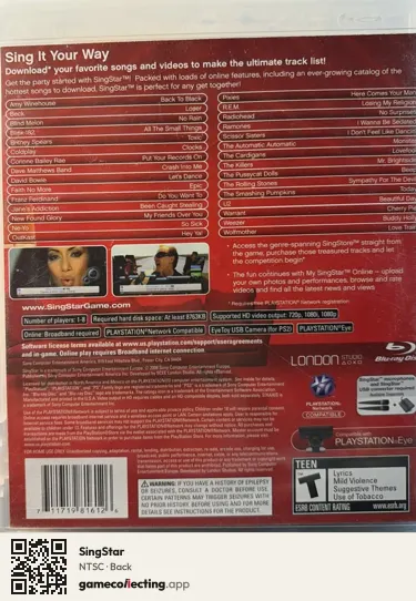SingStar PlayStation 3, NTSC box back