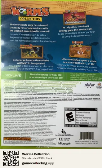 Worms Collection Xbox 360, NTSC box back