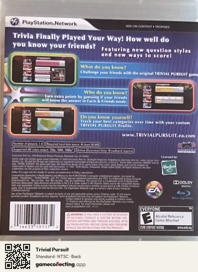 Trivial Pursuit PlayStation 3, NTSC box back