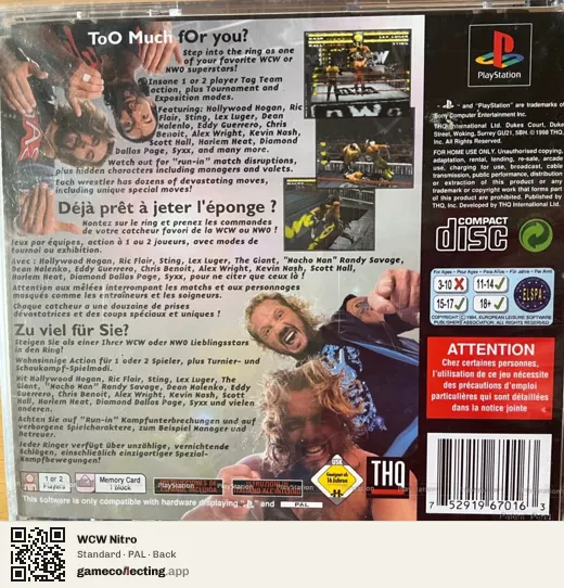 WCW Nitro PlayStation, PAL box back
