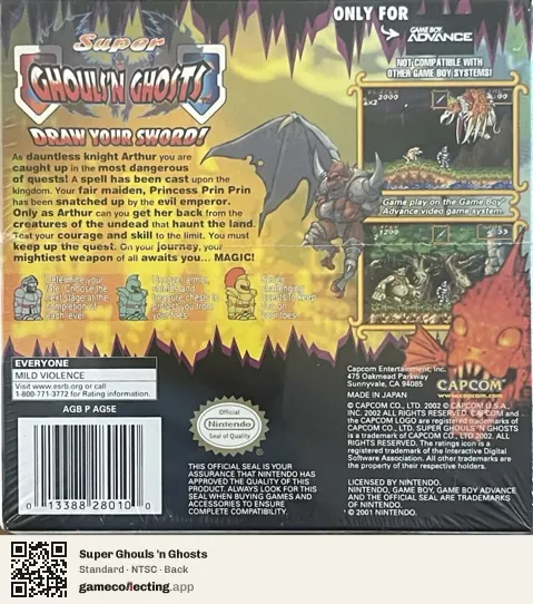 Super Ghouls 'n Ghosts Game Boy Advance, NTSC box back